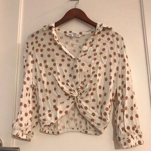 Zara Polka Dot Blouse with collar Size M